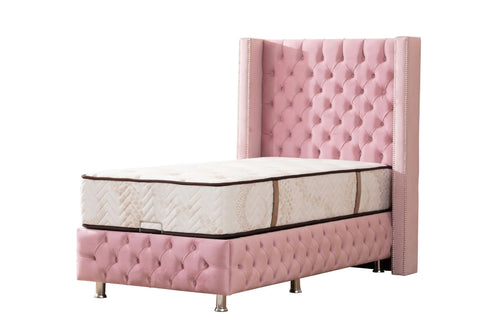 Lit Coffre 1/P - Clouté Rose